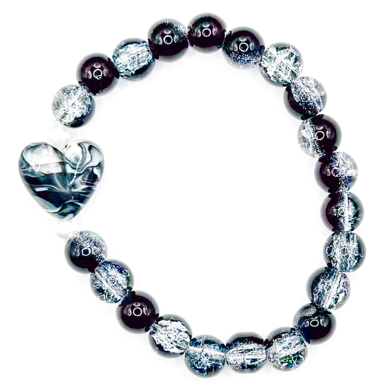 Marble Heart Glass Beaded Bracelet
