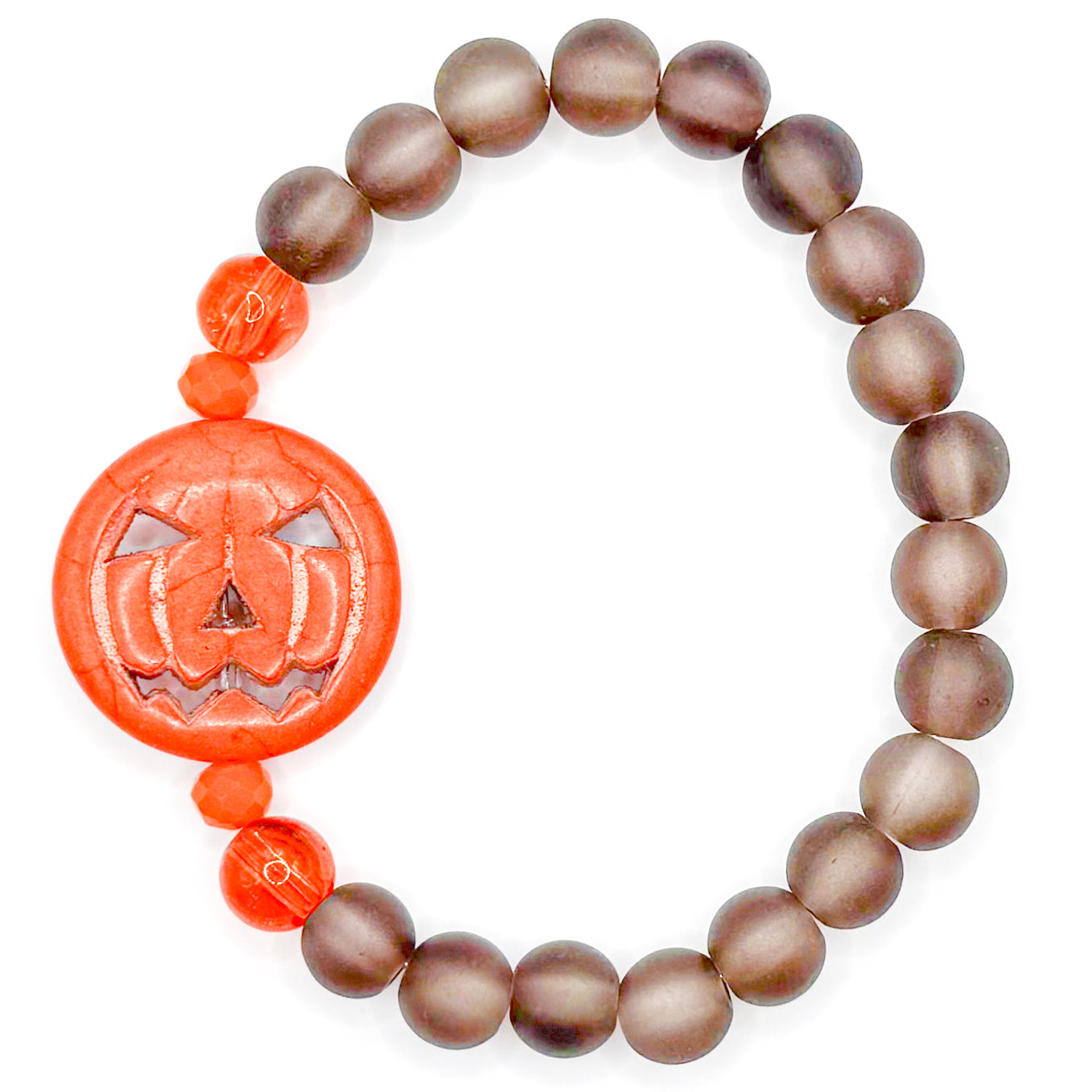 Brown Spooky Pumpkin Glass Beaded Bracelet