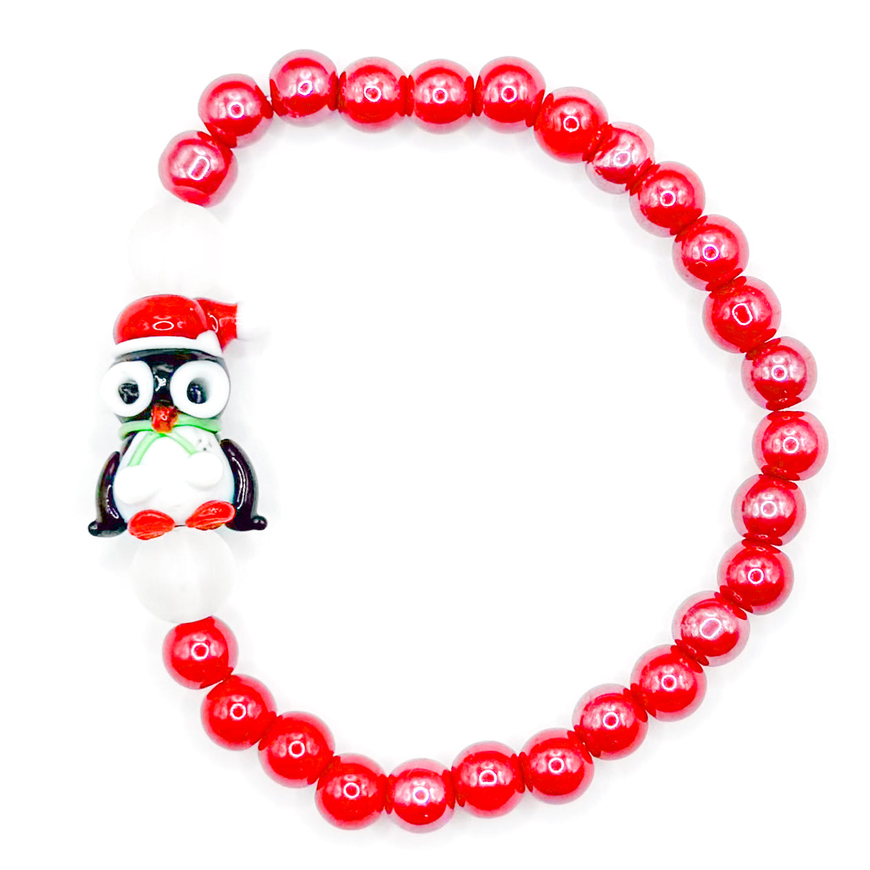 Christmas Penguin Glass Beaded Bracelet