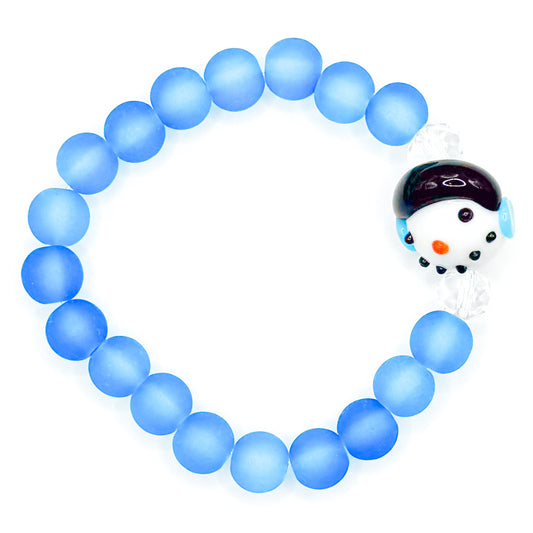Cool Blue Snowman Glass Beaded Bracelet