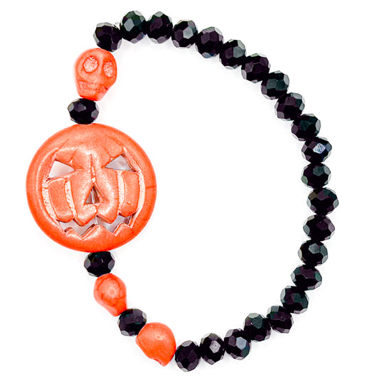 Spooky Pumpkin Glass Beaded Bracelet