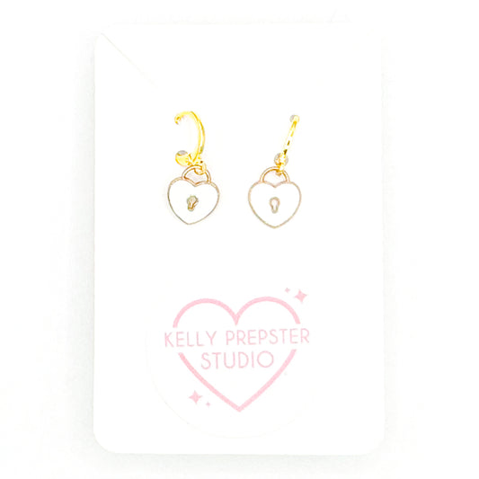 Neutral Heart Lock Huggie Earrings