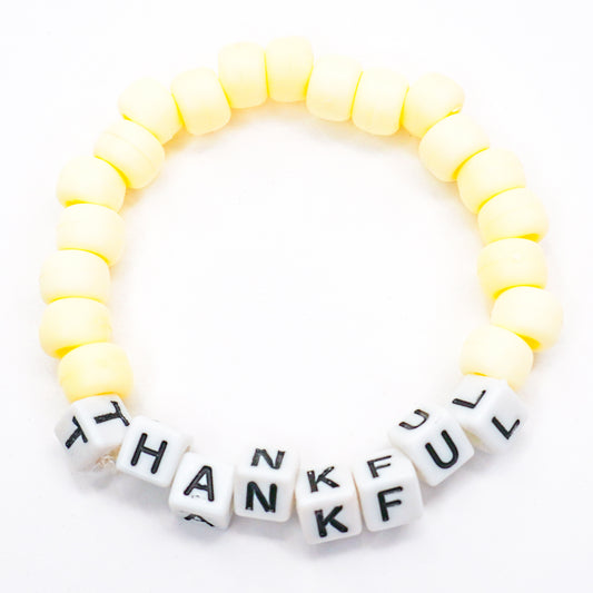 Matte White "Thankful" Beaded Bracelet