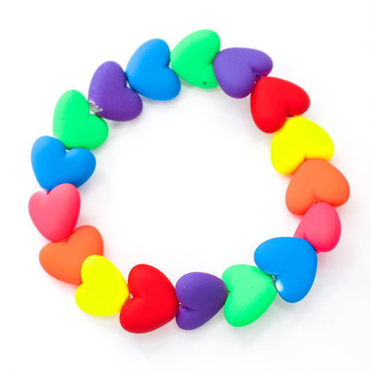 Rainbow Splash Hearts Beaded Bracelet