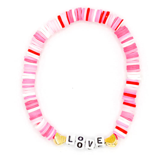 Pink "Love" Clay Beaded Bracelet