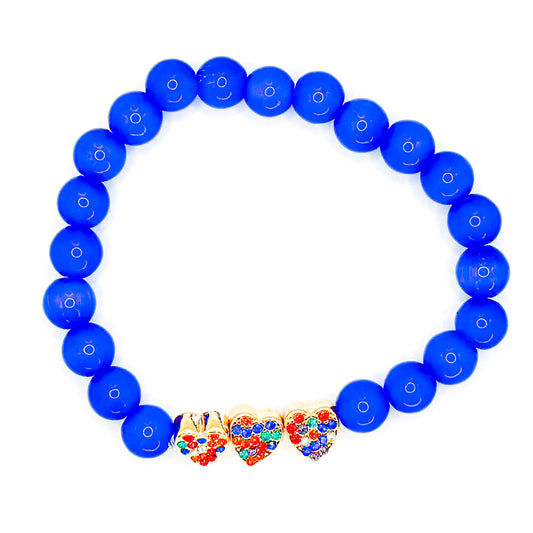Blue Triple Hearts Glass Beaded Bracelets
