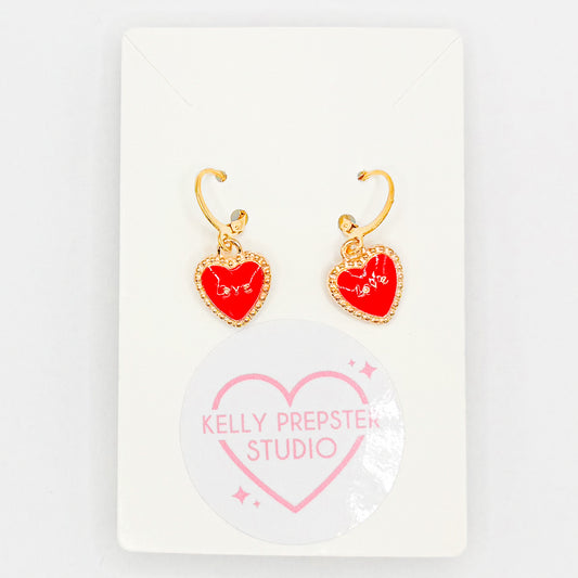 Red Heart Love Huggie Earrings