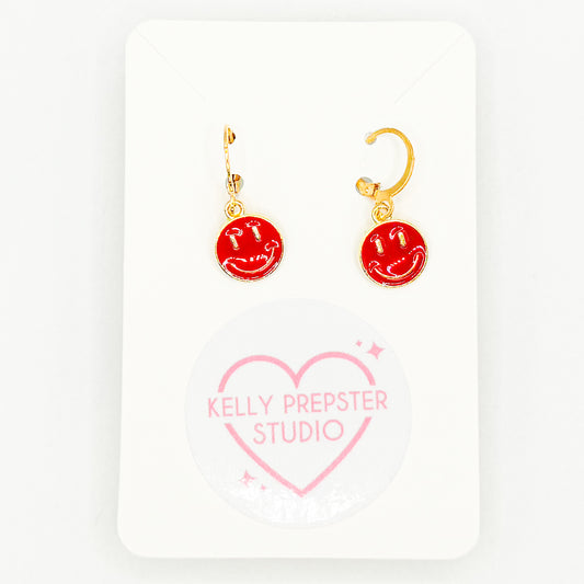 Red Smiley Huggie Earrings