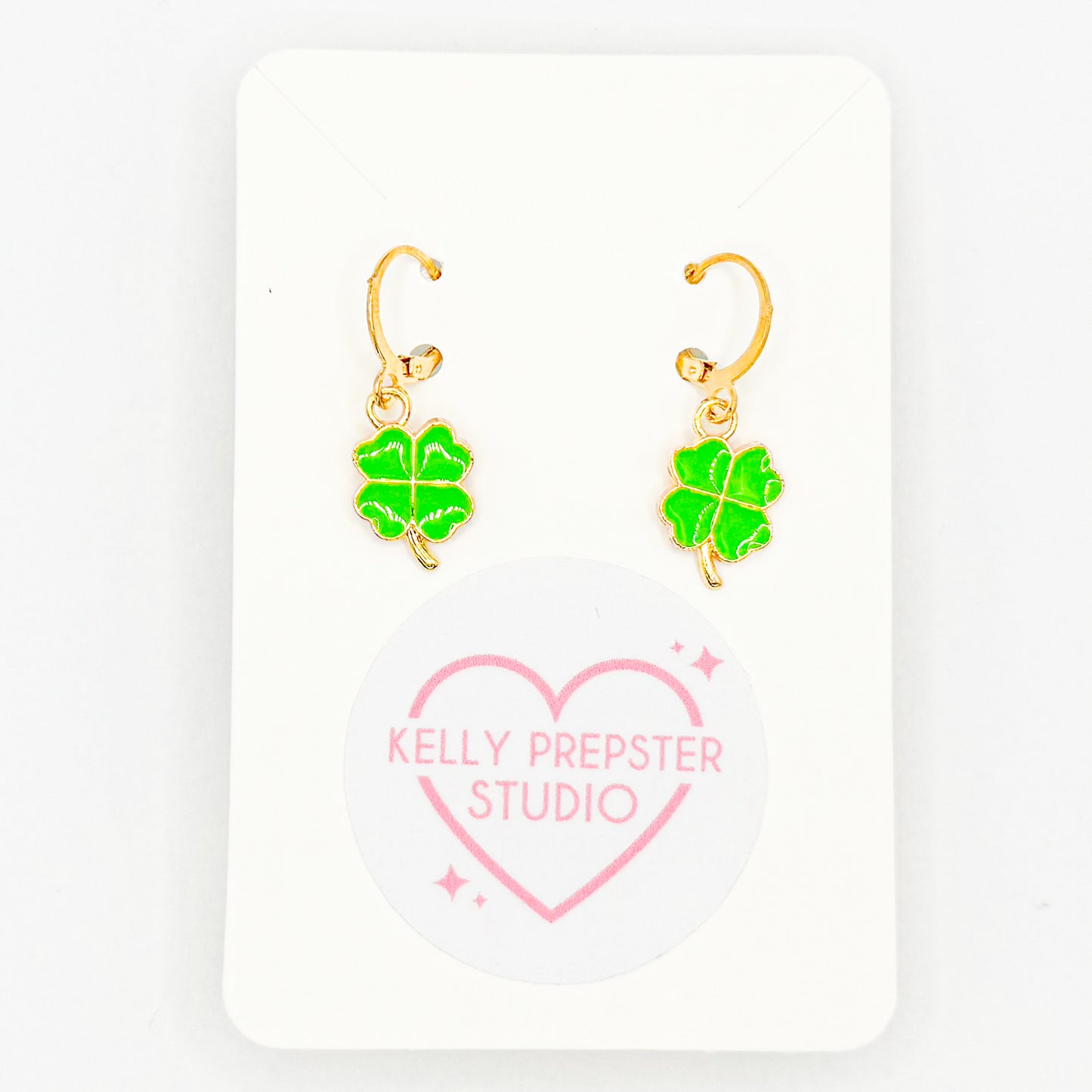 Light Green Shamrocks Huggie Earrings