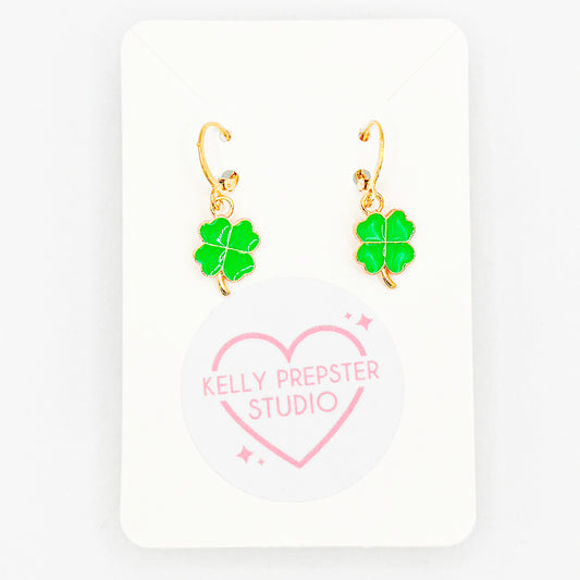 Green Shamrocks Huggie Earrings