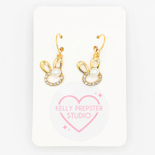 Pearl Bunny Huggie Earrings