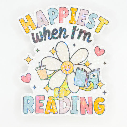 Happiest When I'm Reading Holographic Sticker