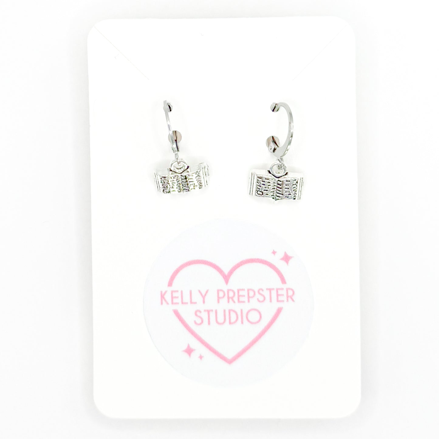 Silver Books Huggie Earrings