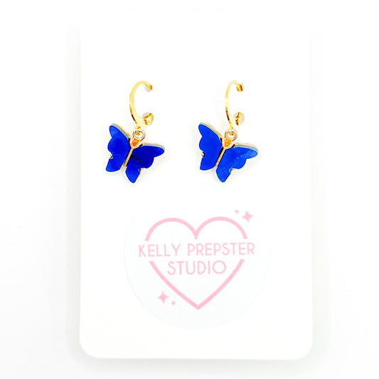 Blue Butterfly Huggie Earrings