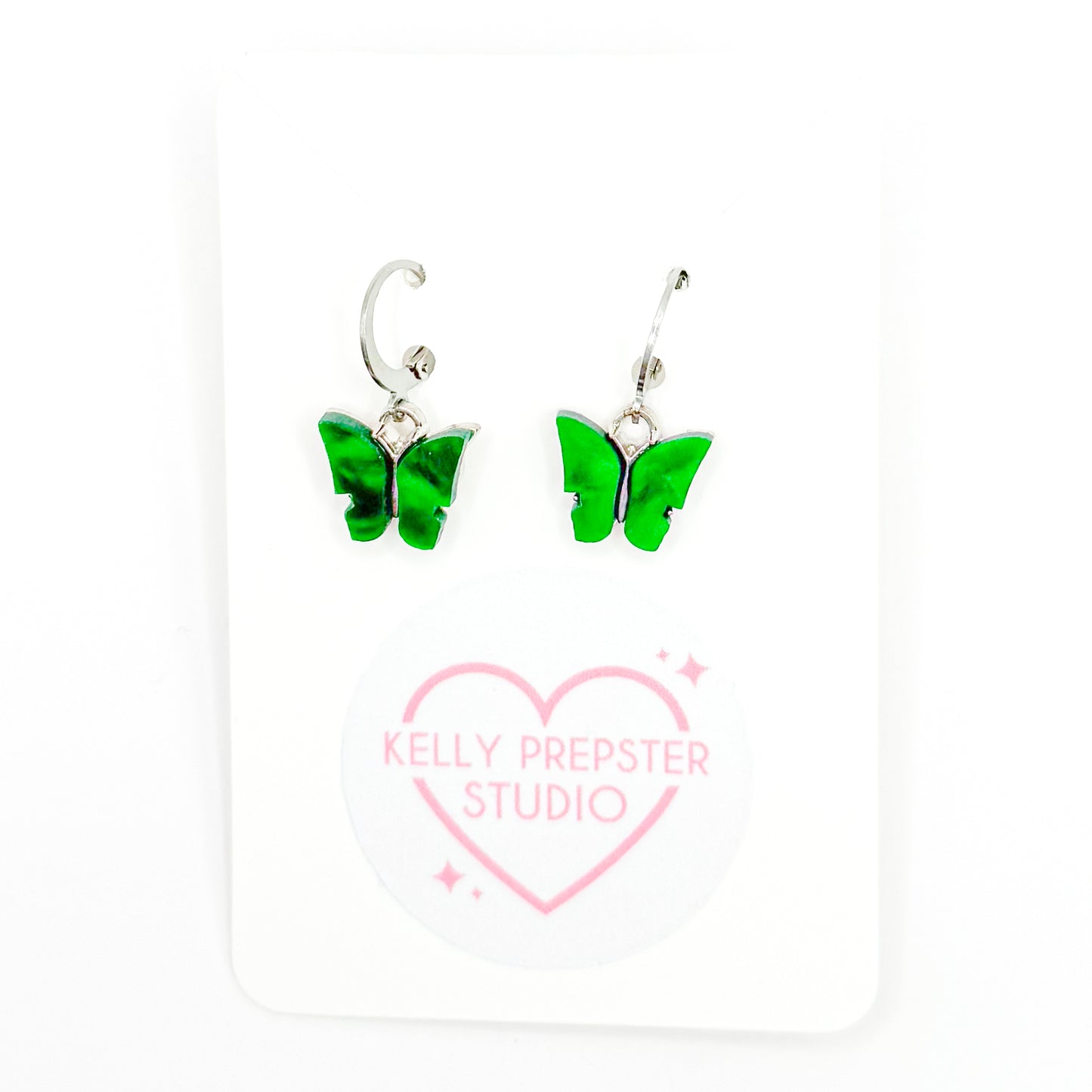 Green Butterfly Huggie Earrings