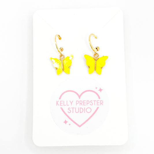 Yellow Butterfly Huggie Earrings