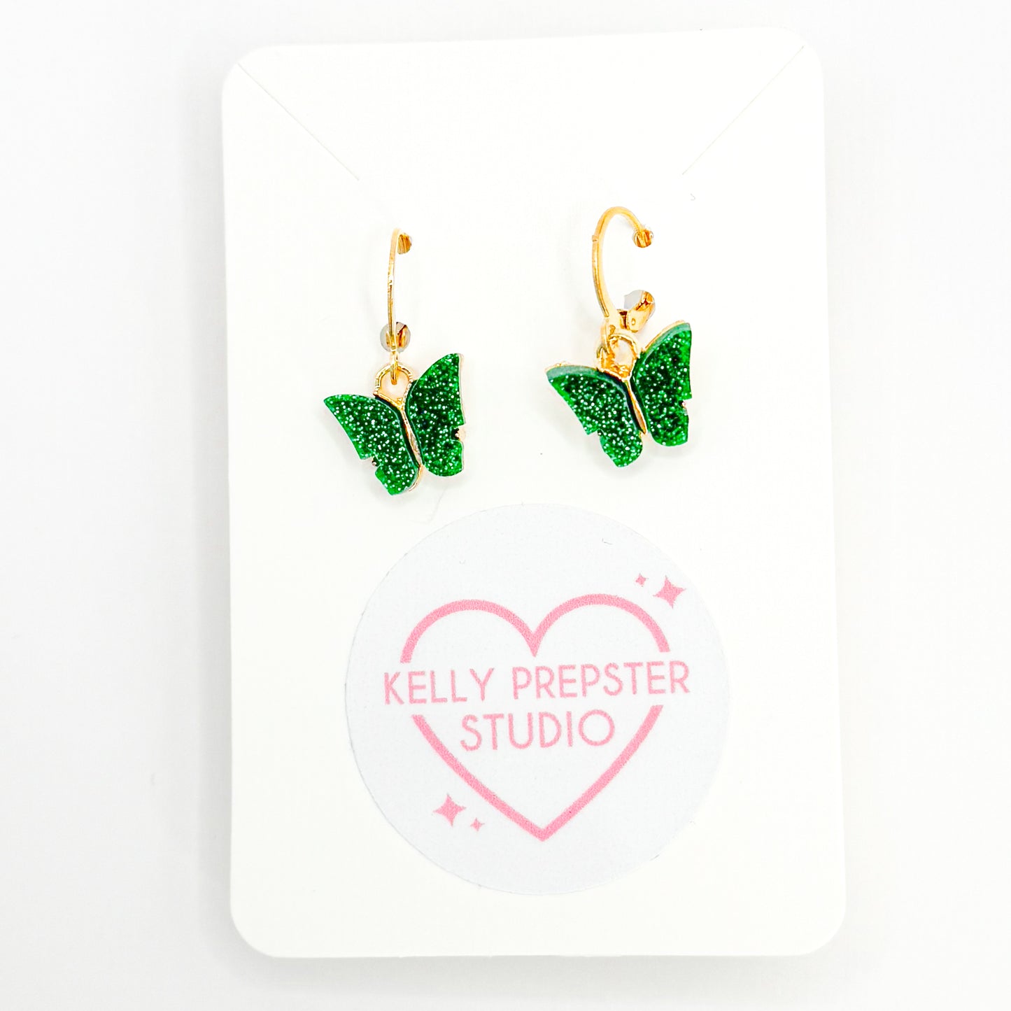 Sparkly Green Butterfly Huggie Earrings