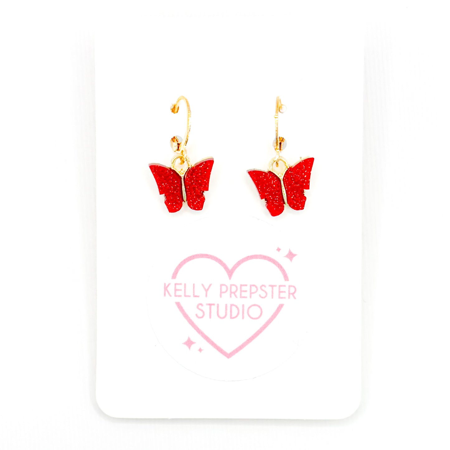 Sparkly Red Butterfly Huggie Earrings