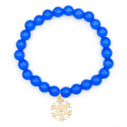 Dark Blue Snowflake Glass Beaded Bracelet