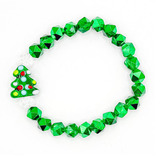 Shinny Christmas Tree Glass Beaded Bracelet