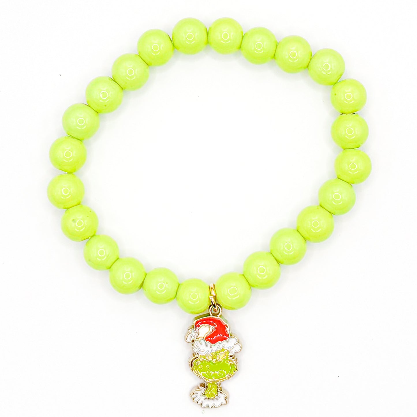 Green Glass Beaded Bracelet With Grinch Charm