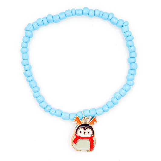 Blue Penguin Seed Beaded Bracelet