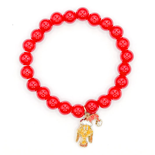 Red Holiday Bracelet With Max Charm Glass Beaded Bracelet