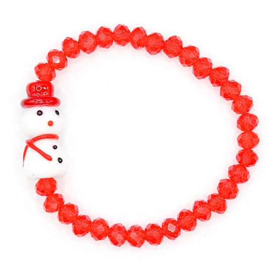 Red Snowman Glass Beaded Bracelet