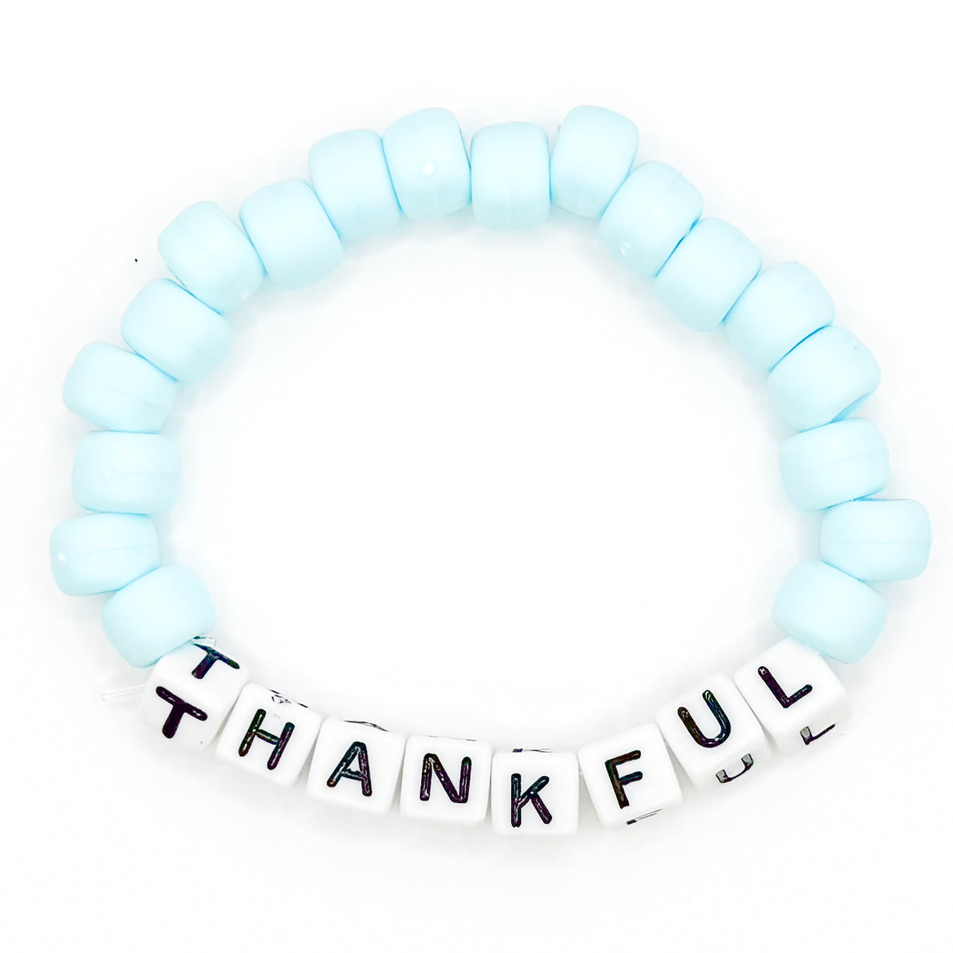 Blue "Thankful" Beaded Bracelet