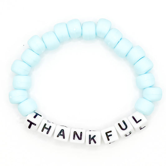 Blue "Thankful" Beaded Bracelet