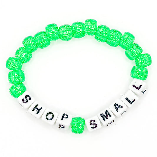 Green "Shop Small" Beaded Bracelet