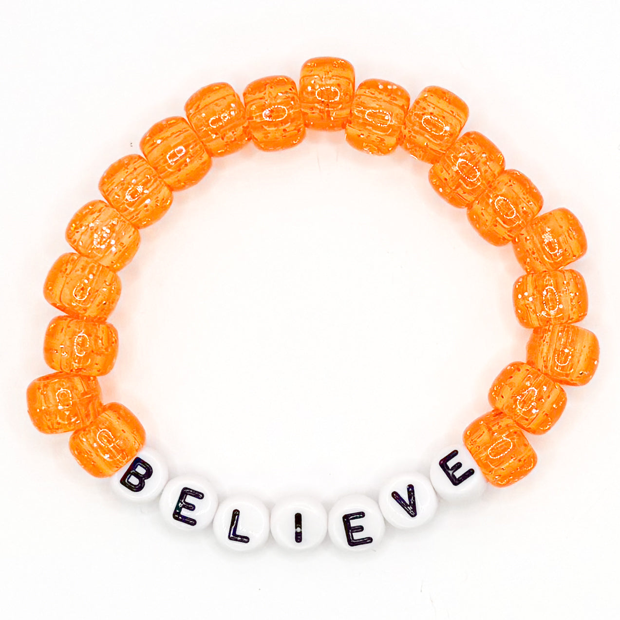 Orange "Believe" Beaded Bracelet