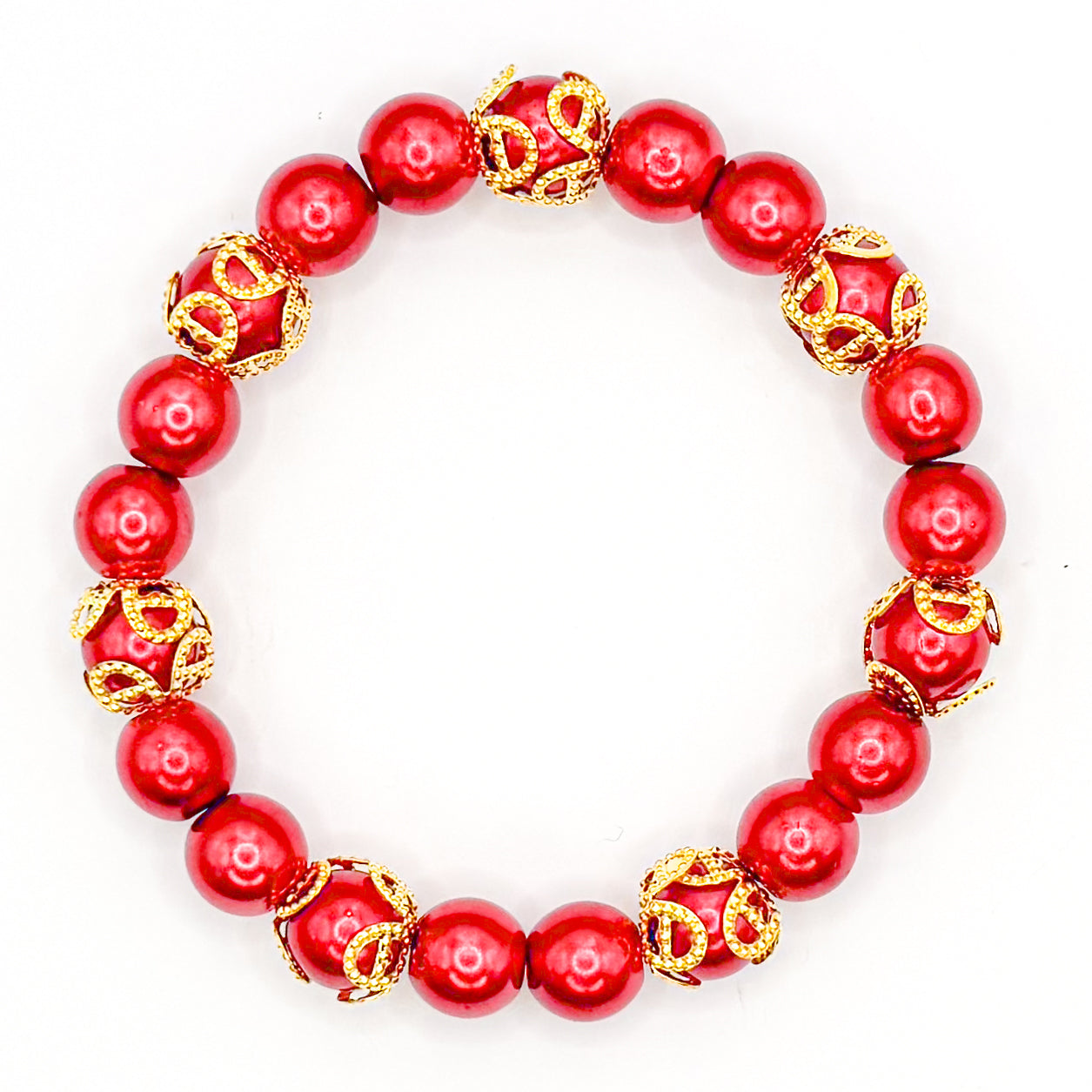 Cheers Red and Gold Glass Beaded Bracelet