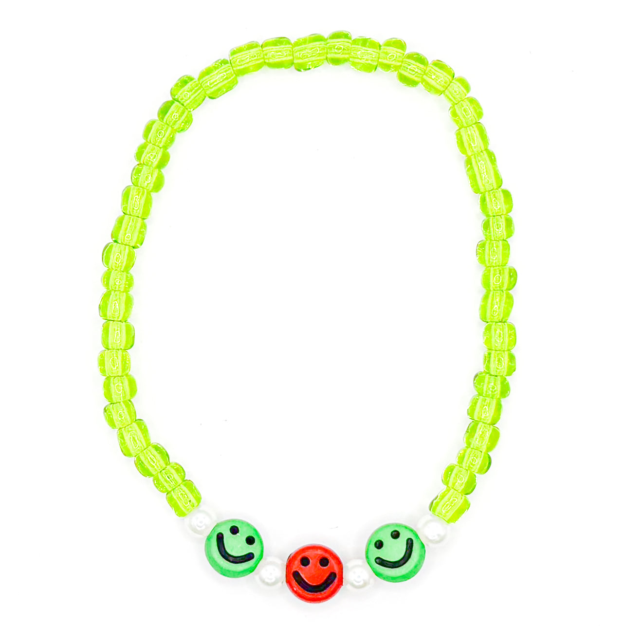 Green Smiles Seed Beaded Bracelet