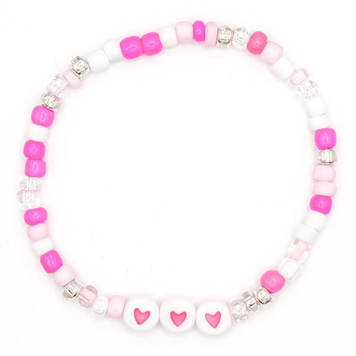 Pink Hearts Seed Beaded Bracelet