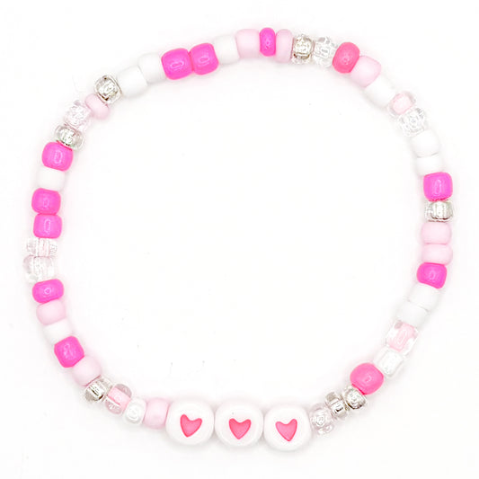 Pink Hearts Seed Beaded Bracelet