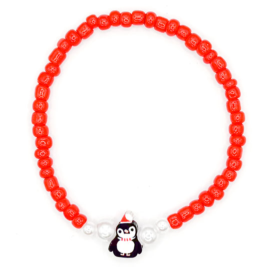 Red Penguin Seed Beaded Bracelet