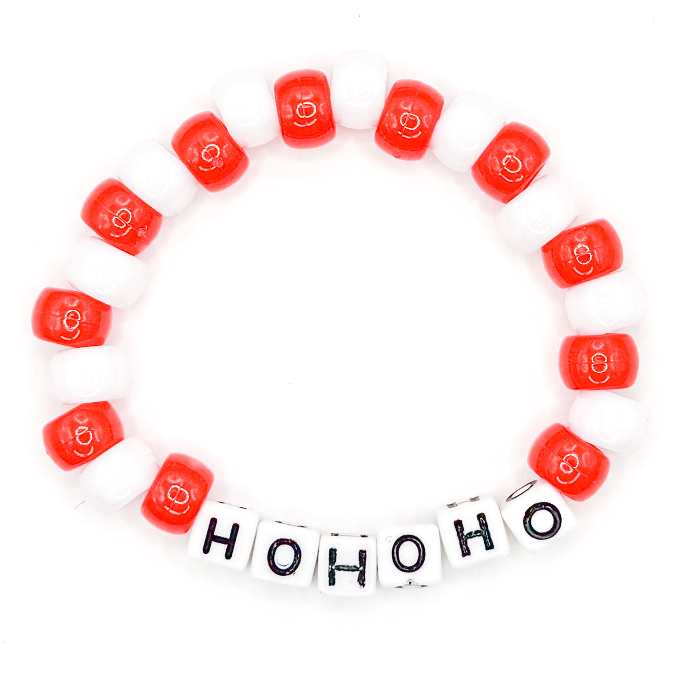 Red and White "HO HO HO" Beaded Bracelet