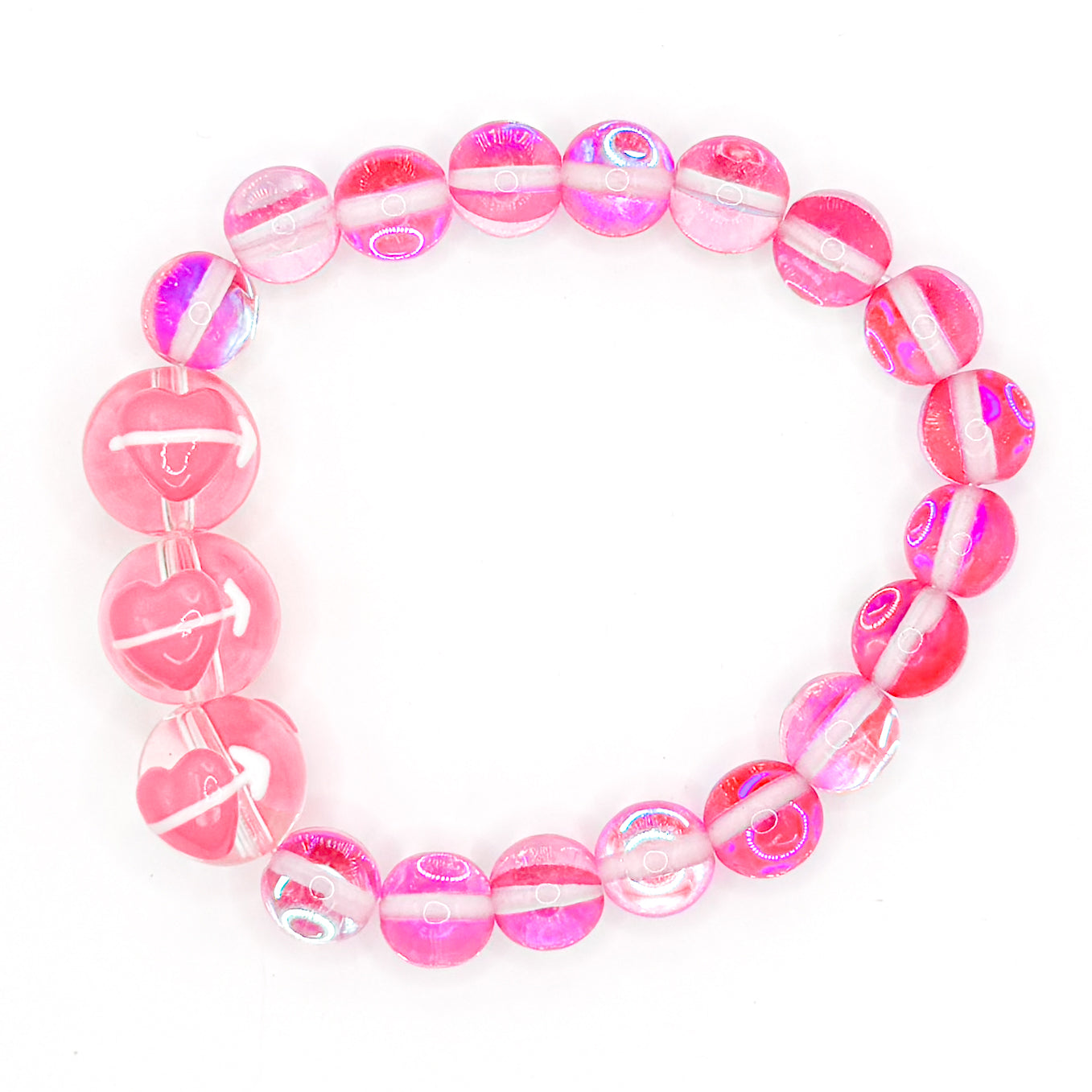 Triple Hearts Pink Glass Beaded Bracelet