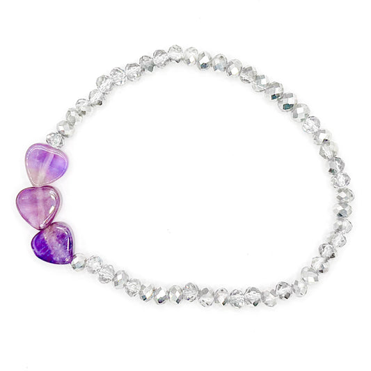 Purple Hearts 1.0 Glass Beaded Bracelet