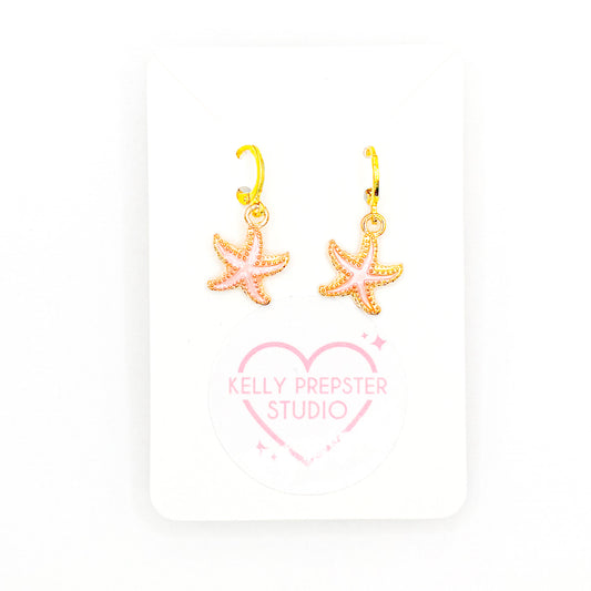 Pink Starfish Huggie Earrings