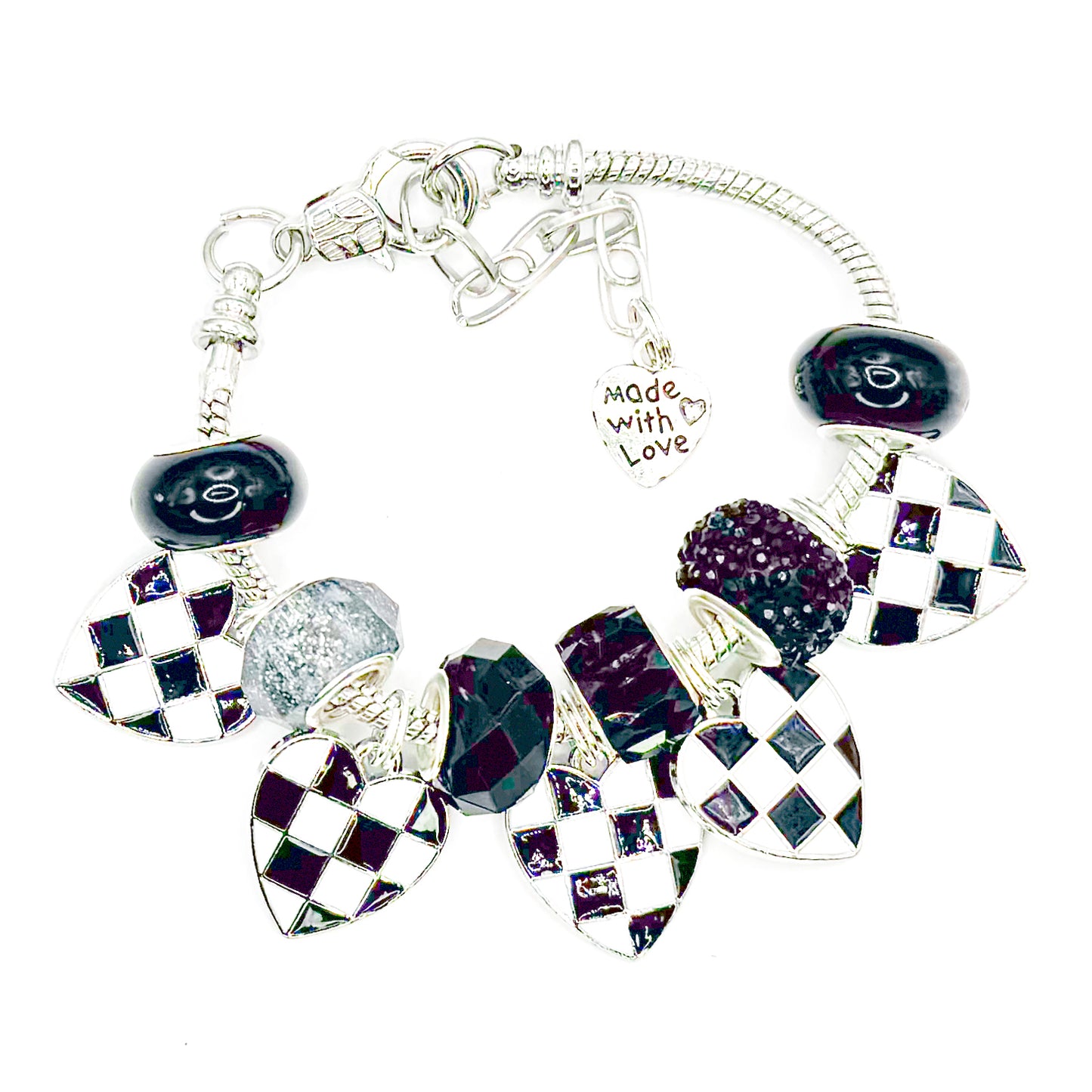 Checkered Hearts European Charm Bracelet