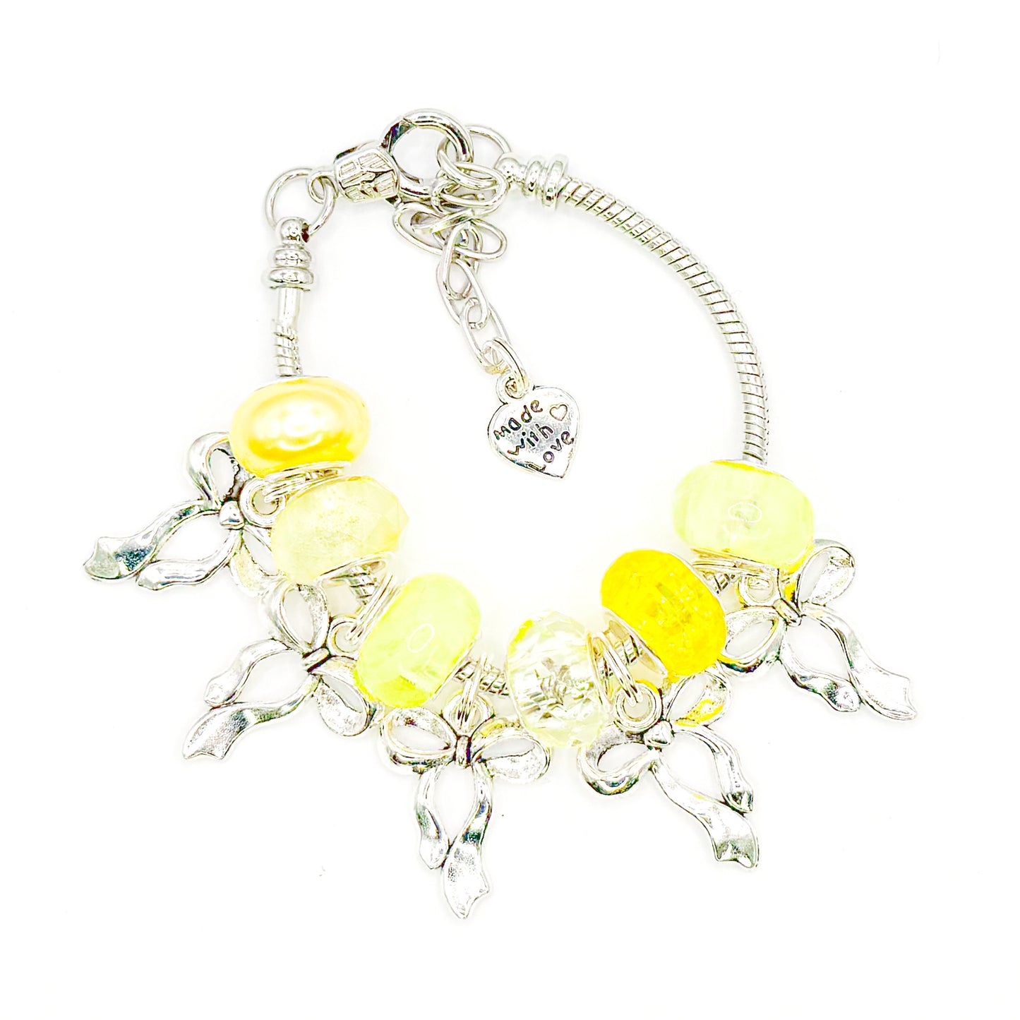 Yellow Bows European Charm Bracelet