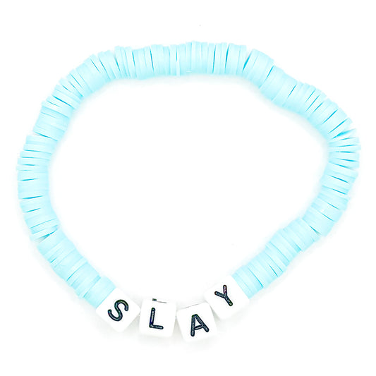 "Slay" Blue Clay Beaded Bracelet