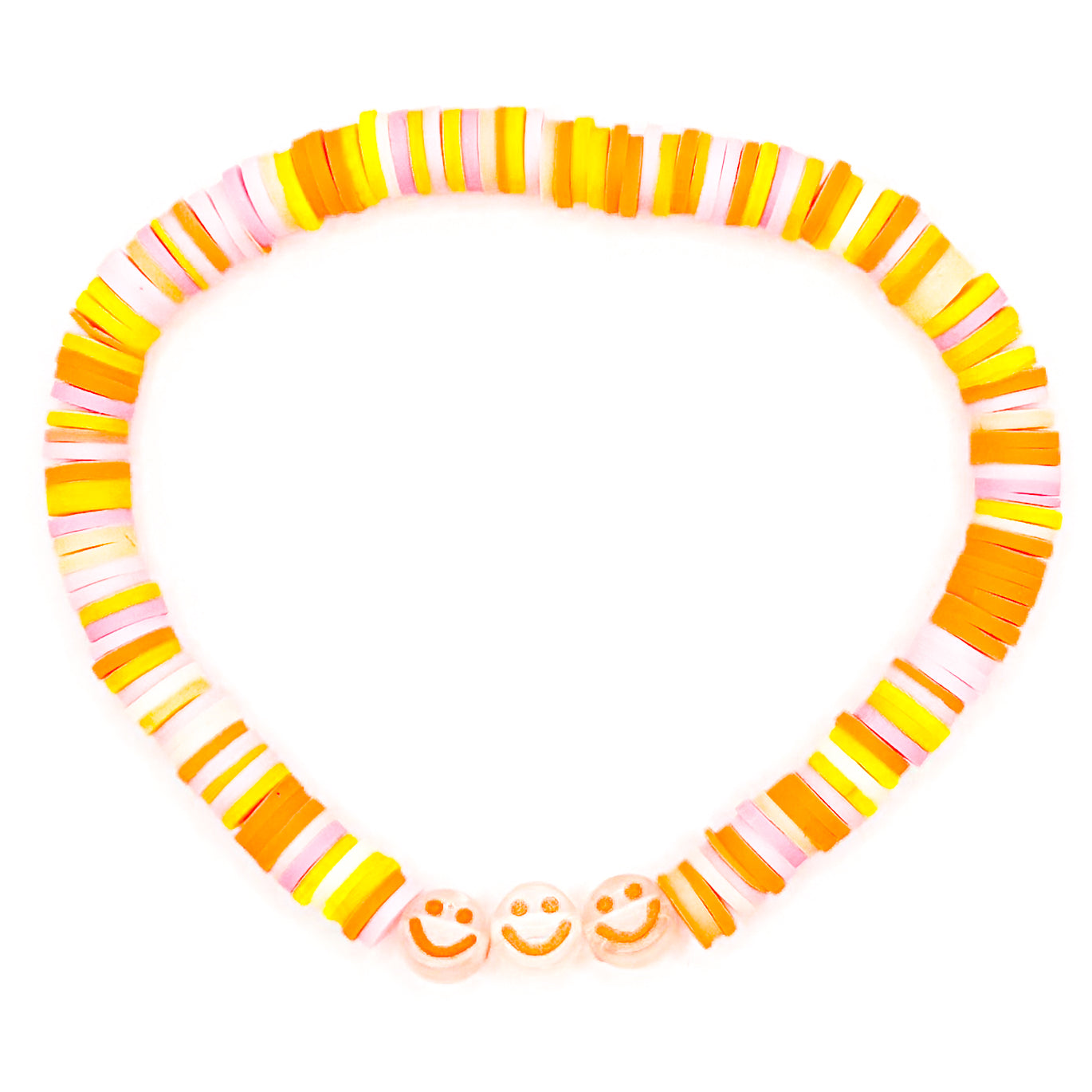 Neon Orange Smiles Beaded Bracelet