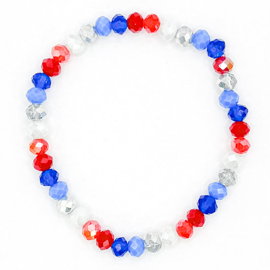 Red, White, and Blue Firework Glass Beaded Bracelet