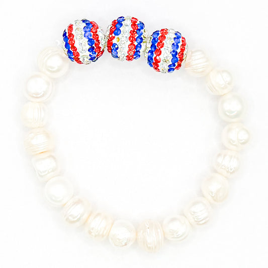 Patriotic Pearls Glass Beaded Bracelet