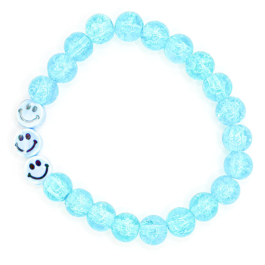Blue Triple Smiles Glass Beaded Bracelet