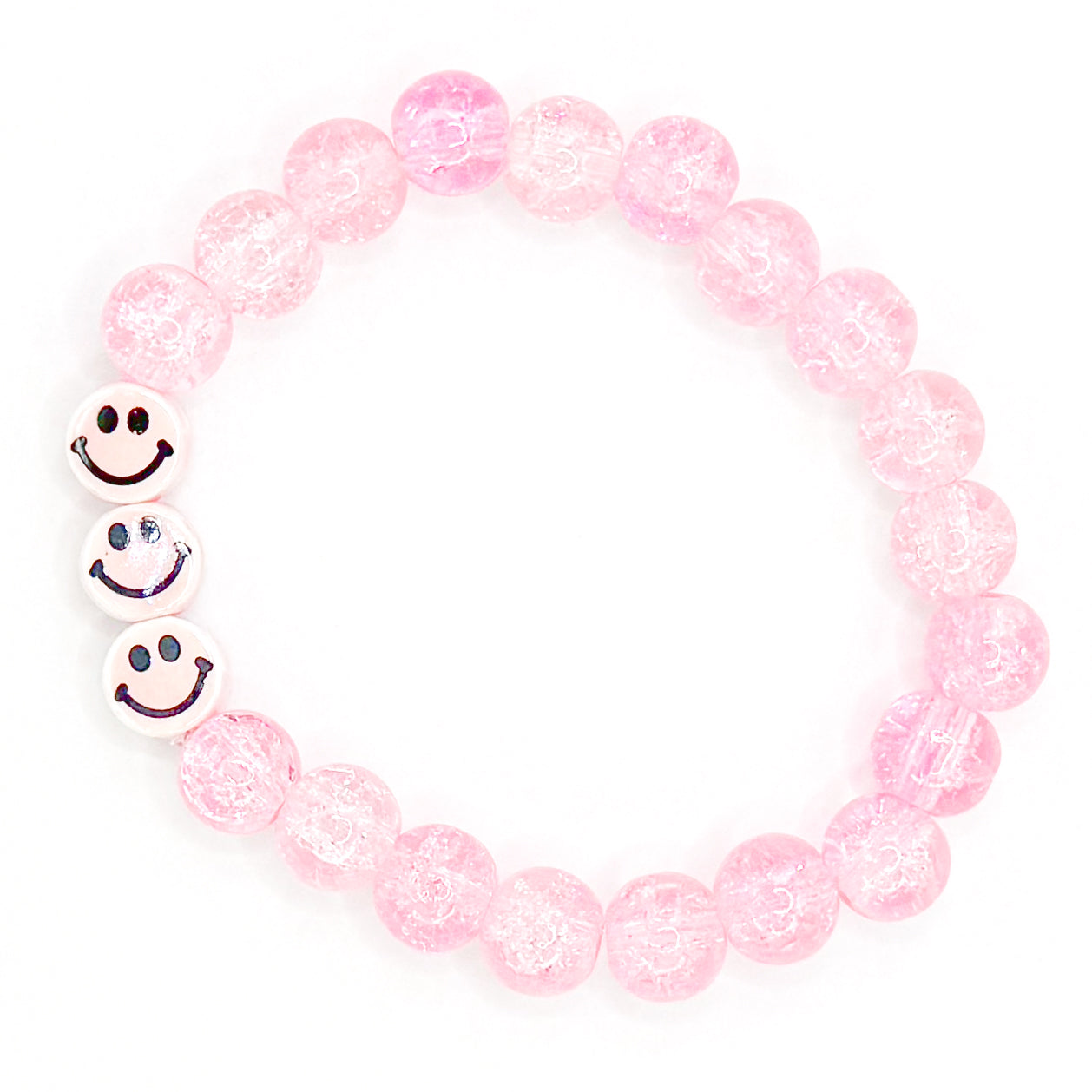 Pink Triple Smiles Glass Beaded Bracelet