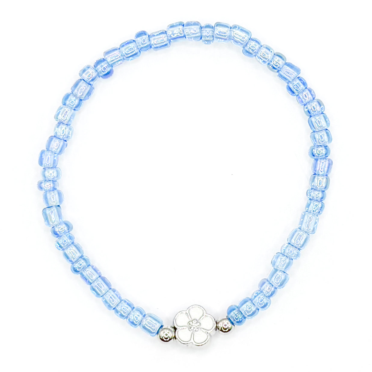 Clear Blue Flower Seed Bead Bracelet